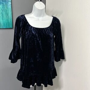 Women's XS Blue Crushed Velvet Peplum‎ Top Fall Winter Balletcore Boho Fairycore